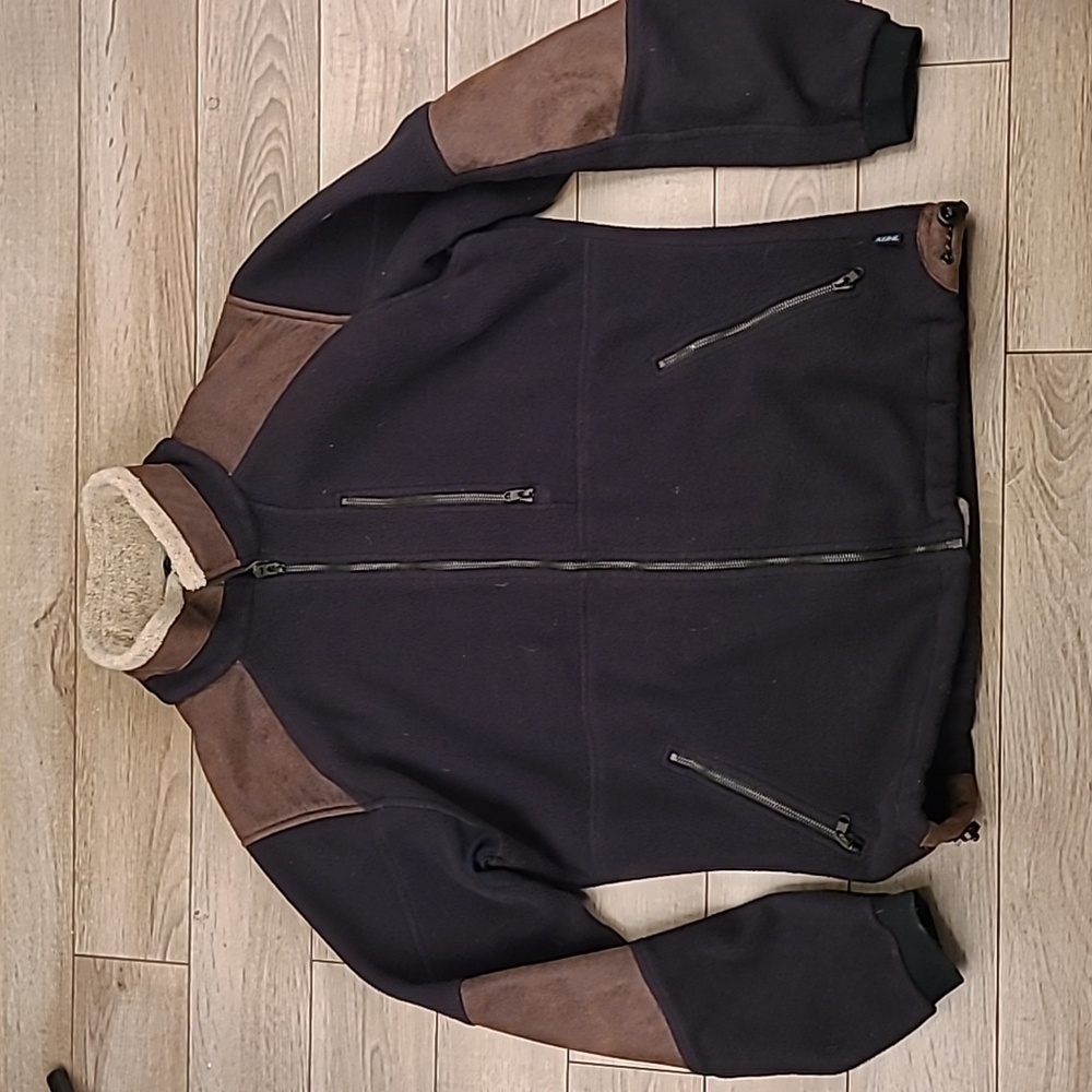 KUHL Black Beige Brown Polyester Fleece Mens Sz L Full Zip Sweater Jacket